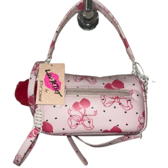 Betsey Johnson Cherry Berry Bow Pom
Top Handle Satchel Bag Crossbody Puffer - Picture 5 of 8